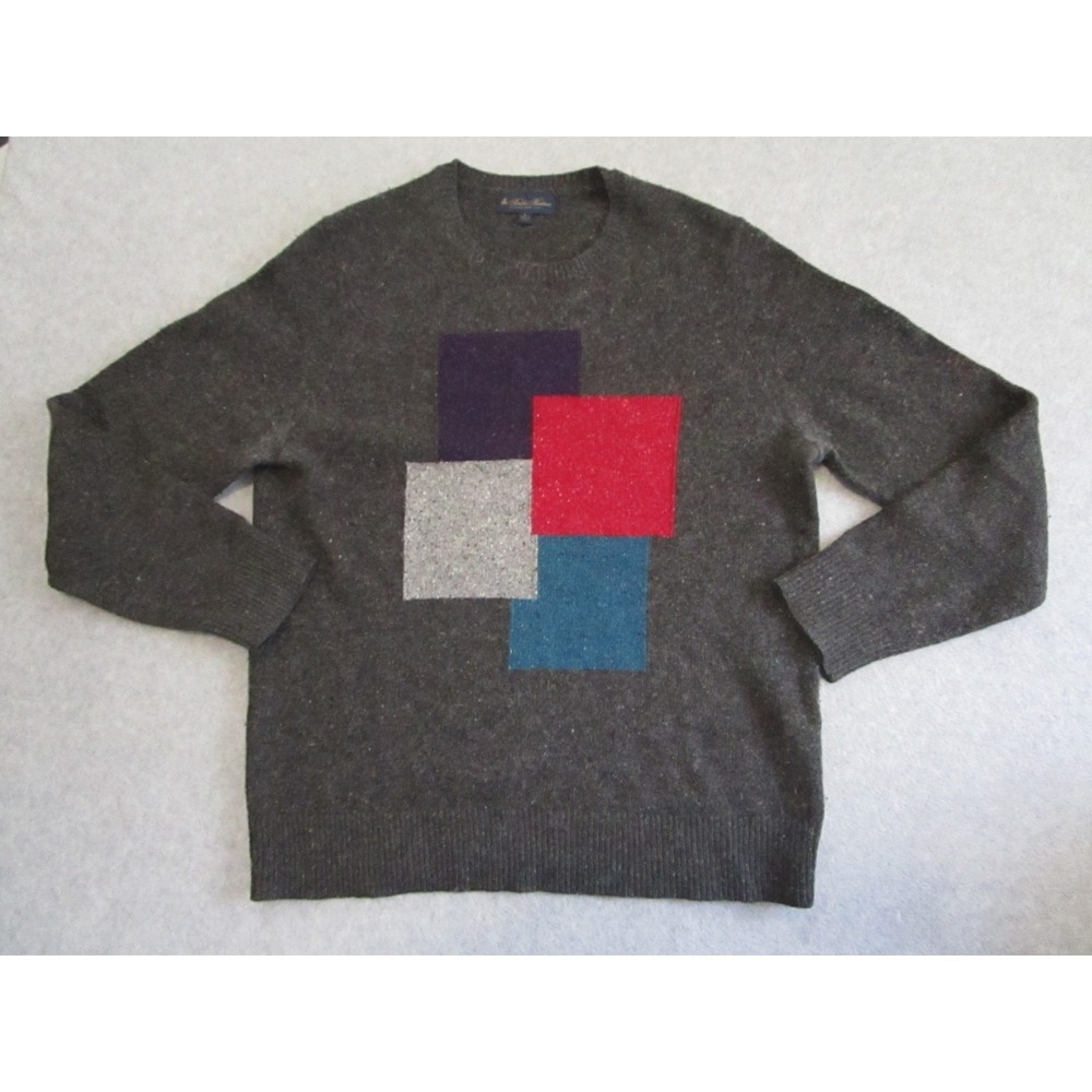 Brooks Brothers Sweater Mens Large Gray Merino Wool Intarsia Knit Geometric